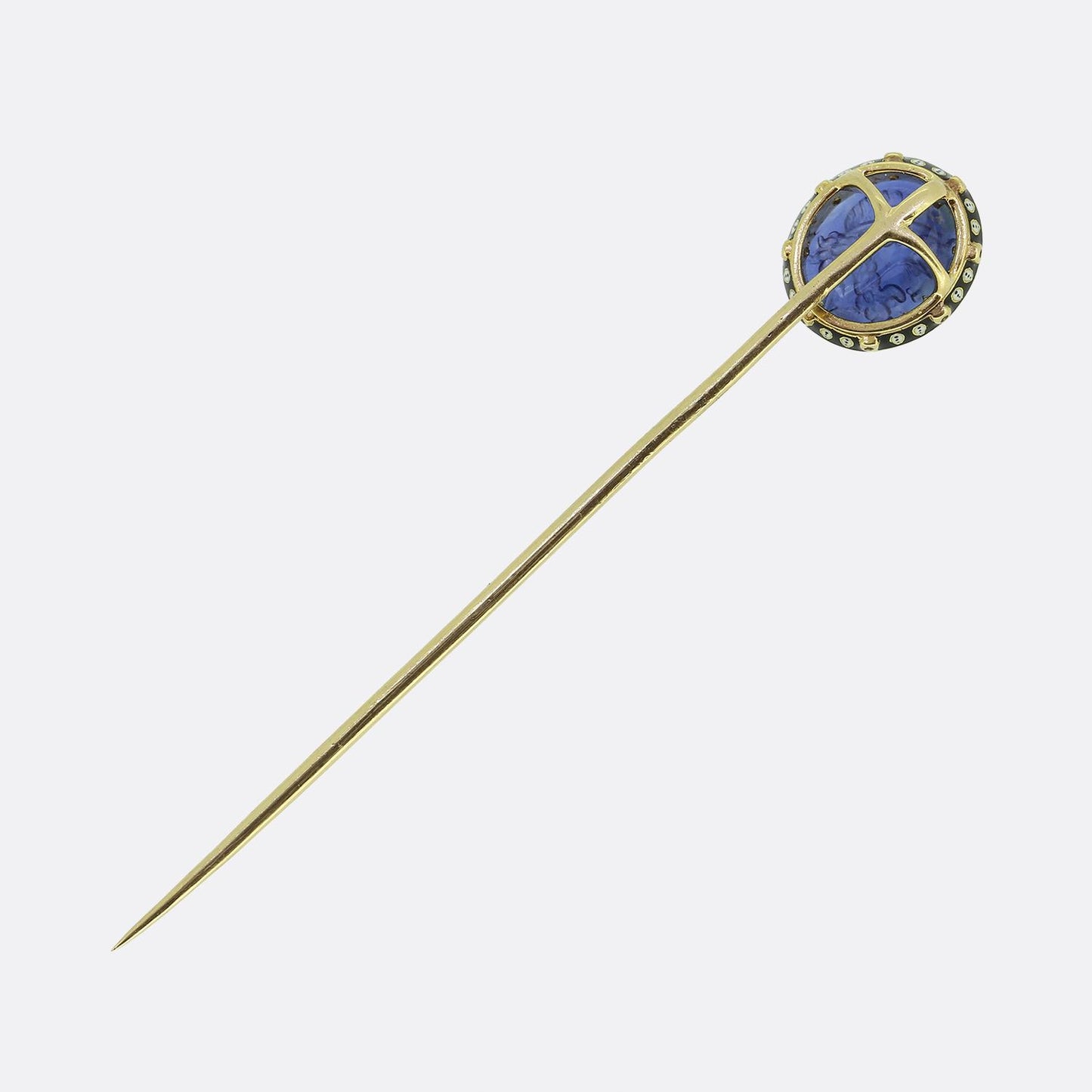 Antique Sapphire Roman Bust Intaglio and Enamel Stick Pin
