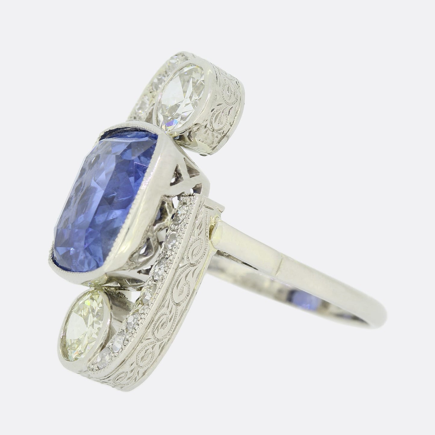 Art Deco 9.20 Carat Unheated Ceylon Sapphire and Diamond Ring