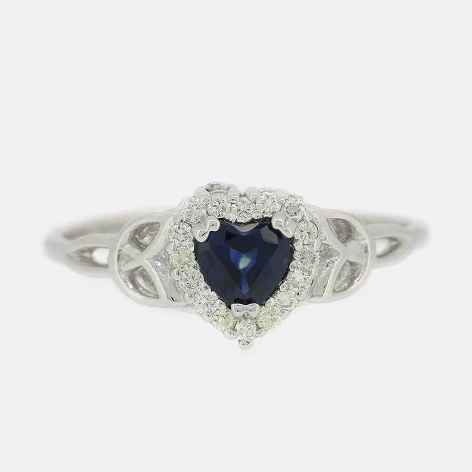 Sapphire and Diamond Heart Cluster Ring