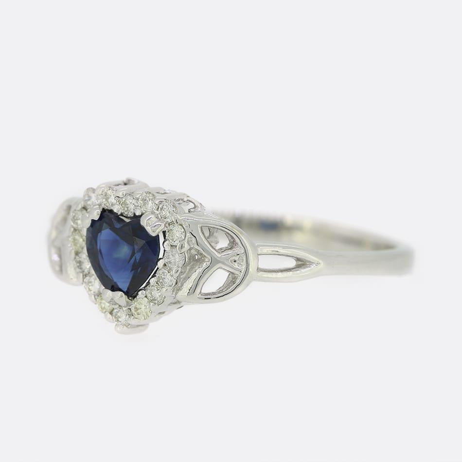 Sapphire and Diamond Heart Cluster Ring
