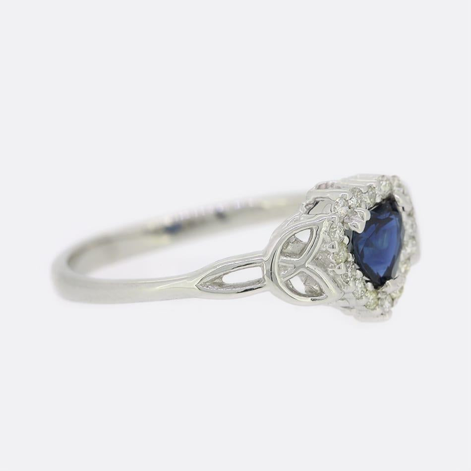 Sapphire and Diamond Heart Cluster Ring