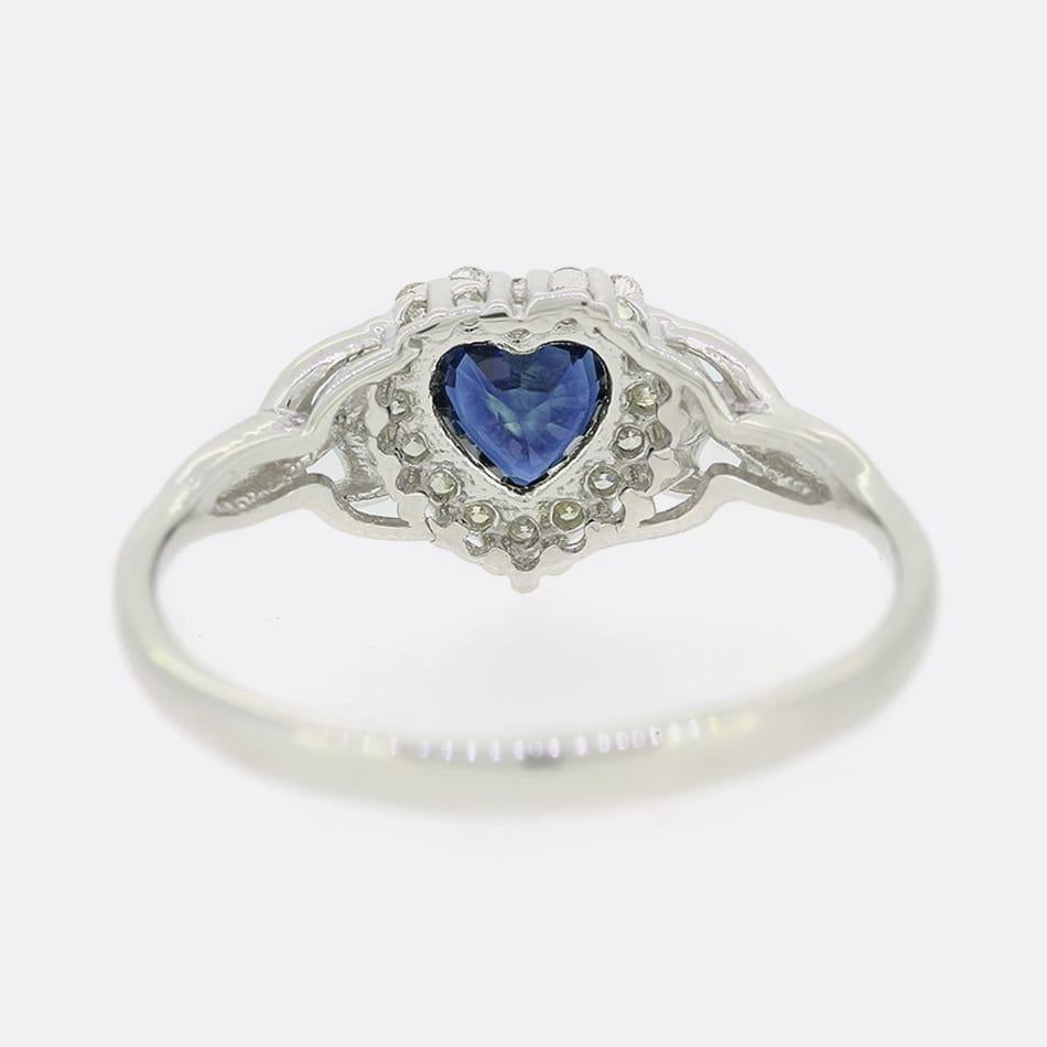 Sapphire and Diamond Heart Cluster Ring