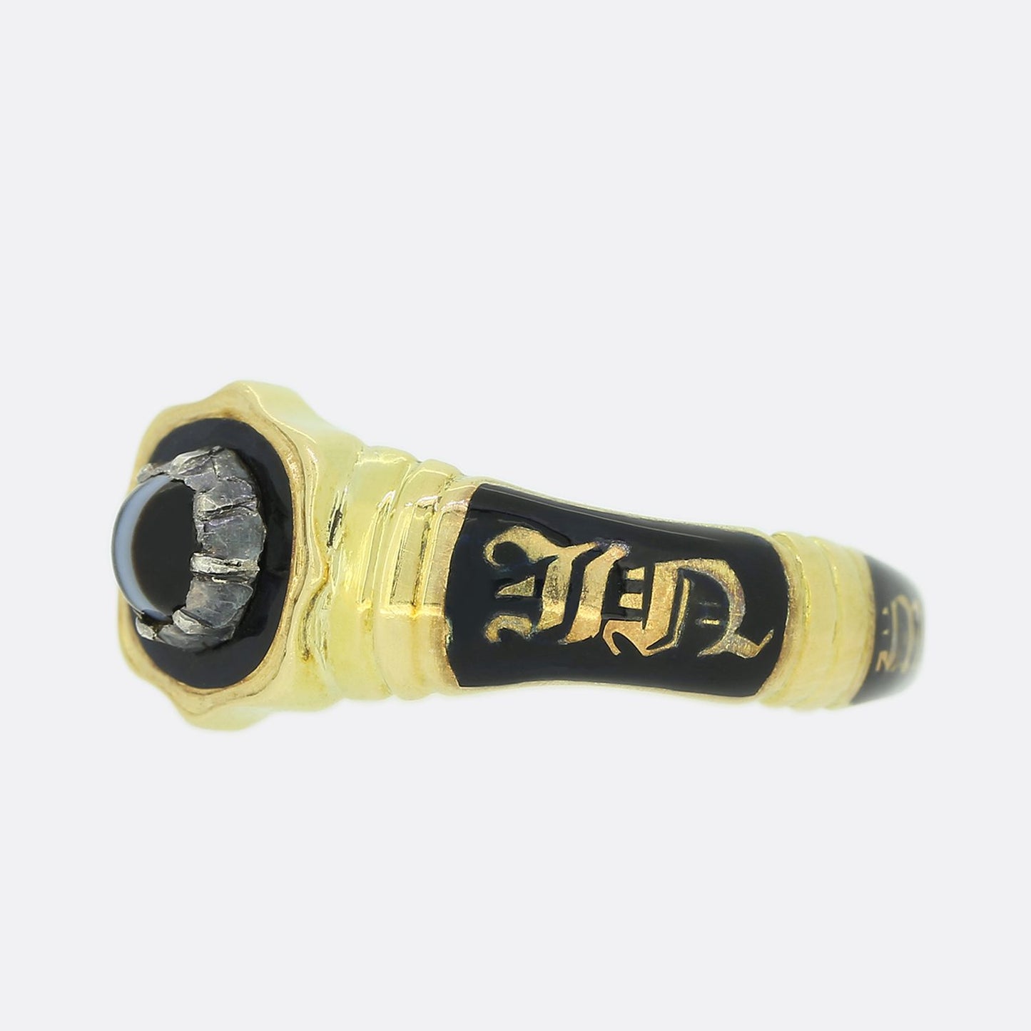 Victorian 1850s 'In Memory Of' Enamel Mourning Band Ring