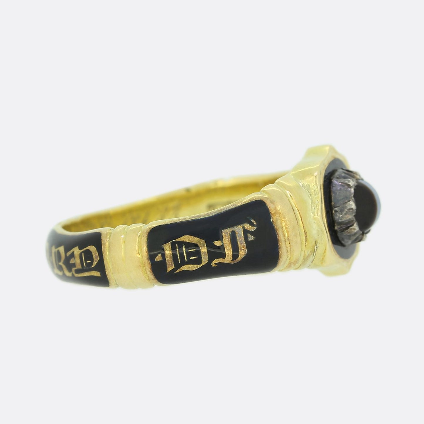 Victorian 1850s 'In Memory Of' Enamel Mourning Band Ring