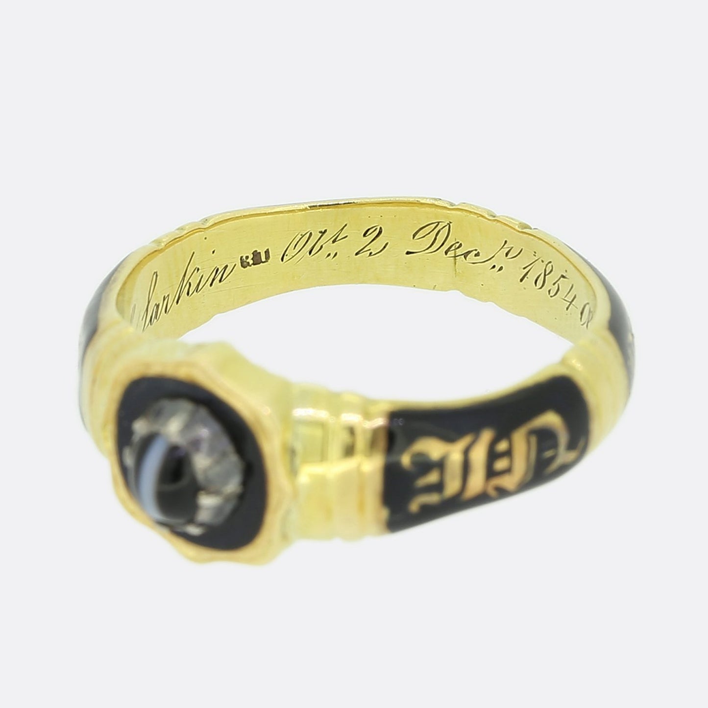 Victorian 1850s 'In Memory Of' Enamel Mourning Band Ring