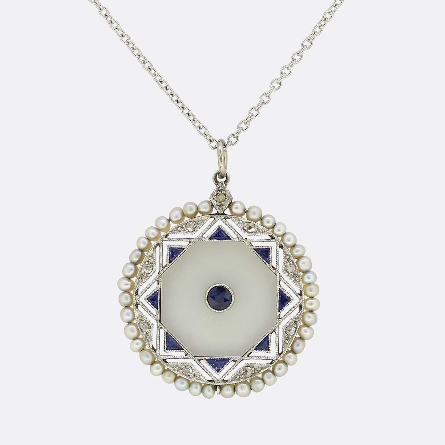 Edwardian Natural Pearl, Sapphire and Diamond Necklace