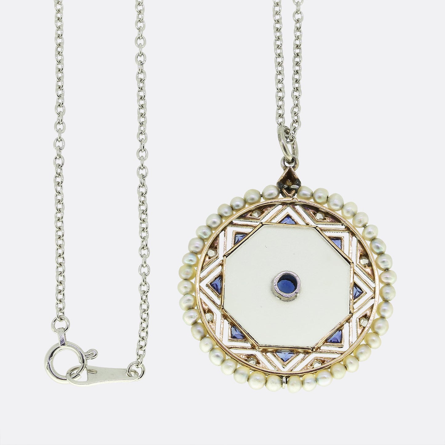 Edwardian Natural Pearl, Sapphire and Diamond Necklace