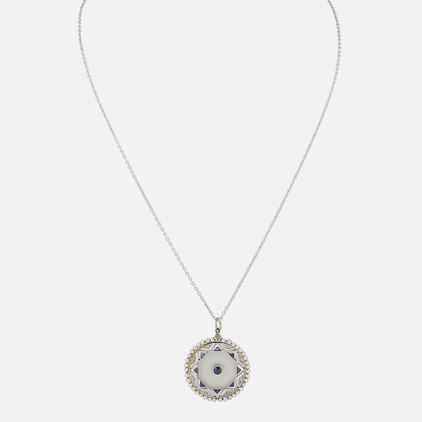 Edwardian Natural Pearl, Sapphire and Diamond Necklace