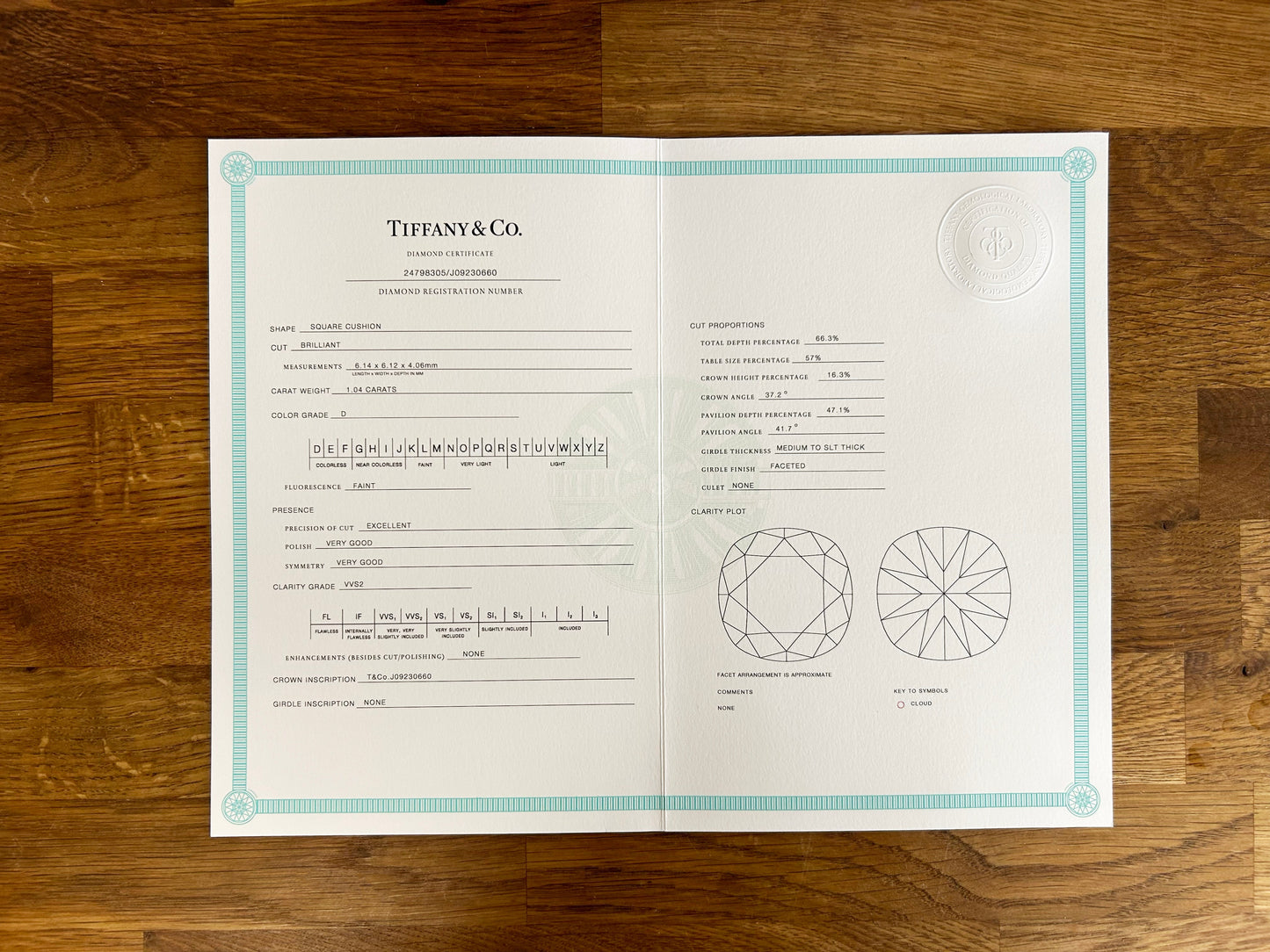 Tiffany & Co. 1.04 Carat Diamond Engagement Ring