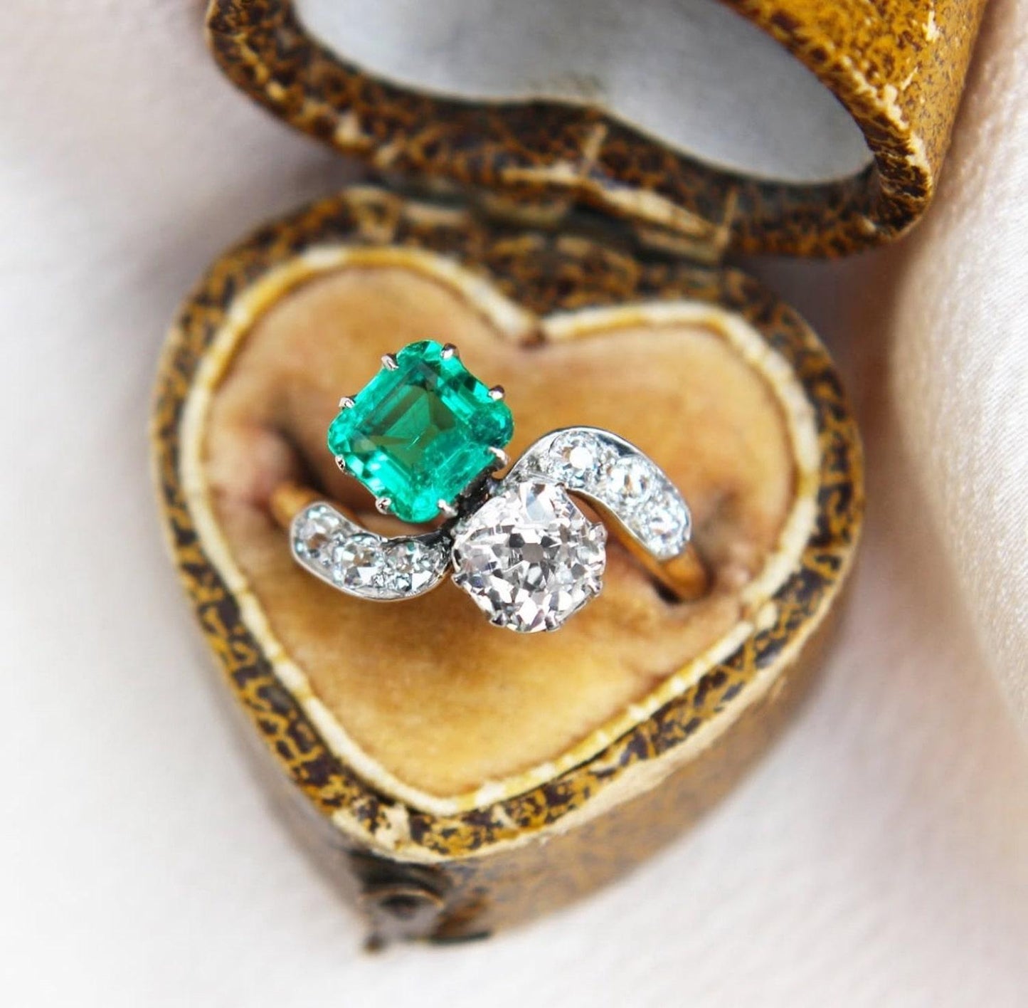 Antique Emerald and Diamond Toi Et Moi Ring
