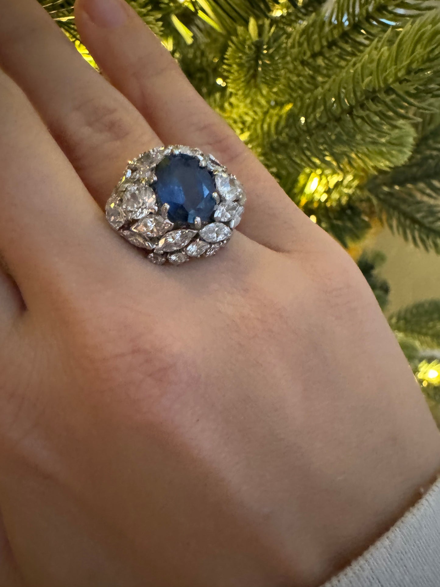 Vintage Sapphire and Diamond Bombe Ring