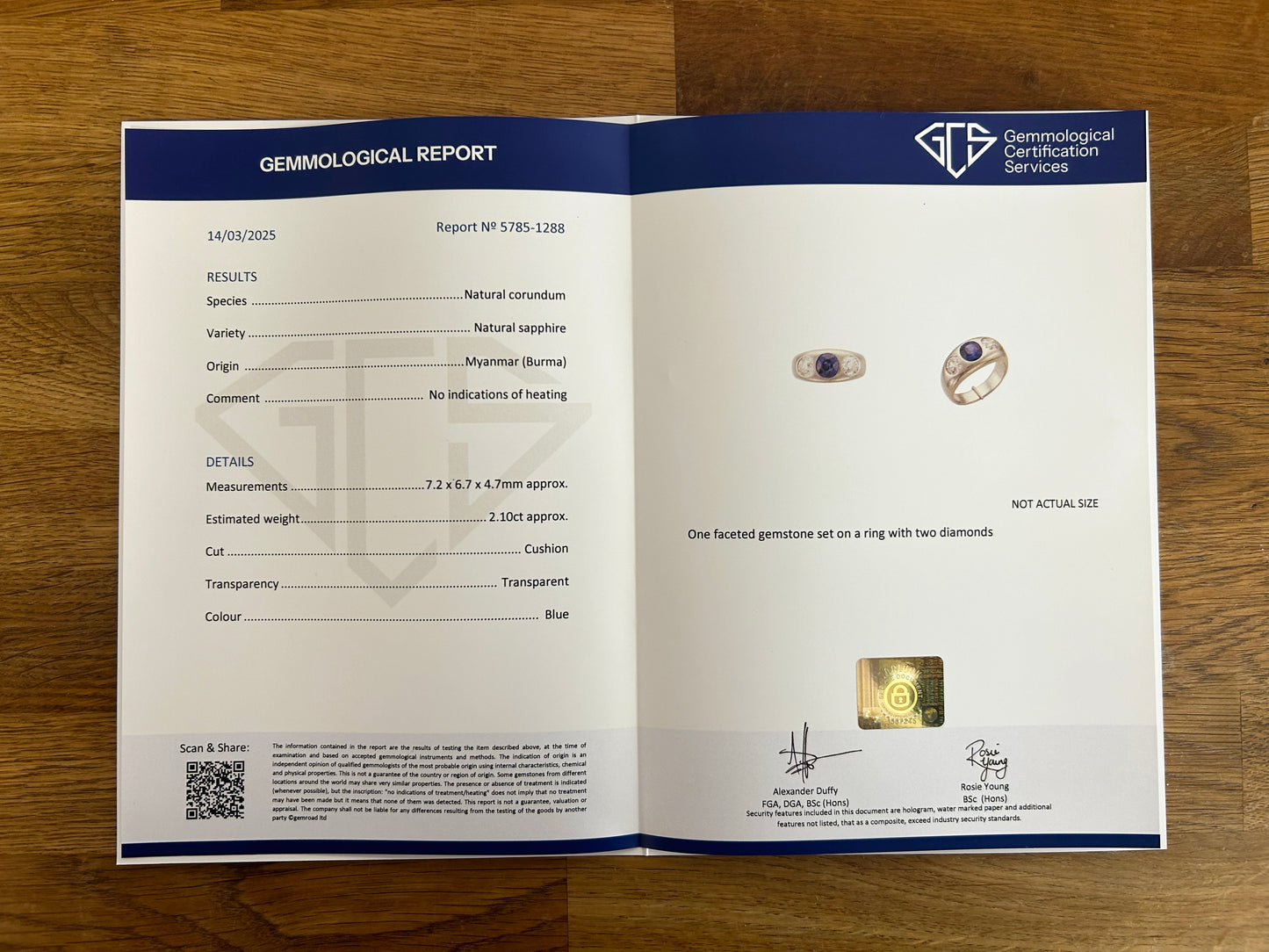 2.10 Carat Burmese Sapphire and Old Cut Diamond Three-Stone Ring