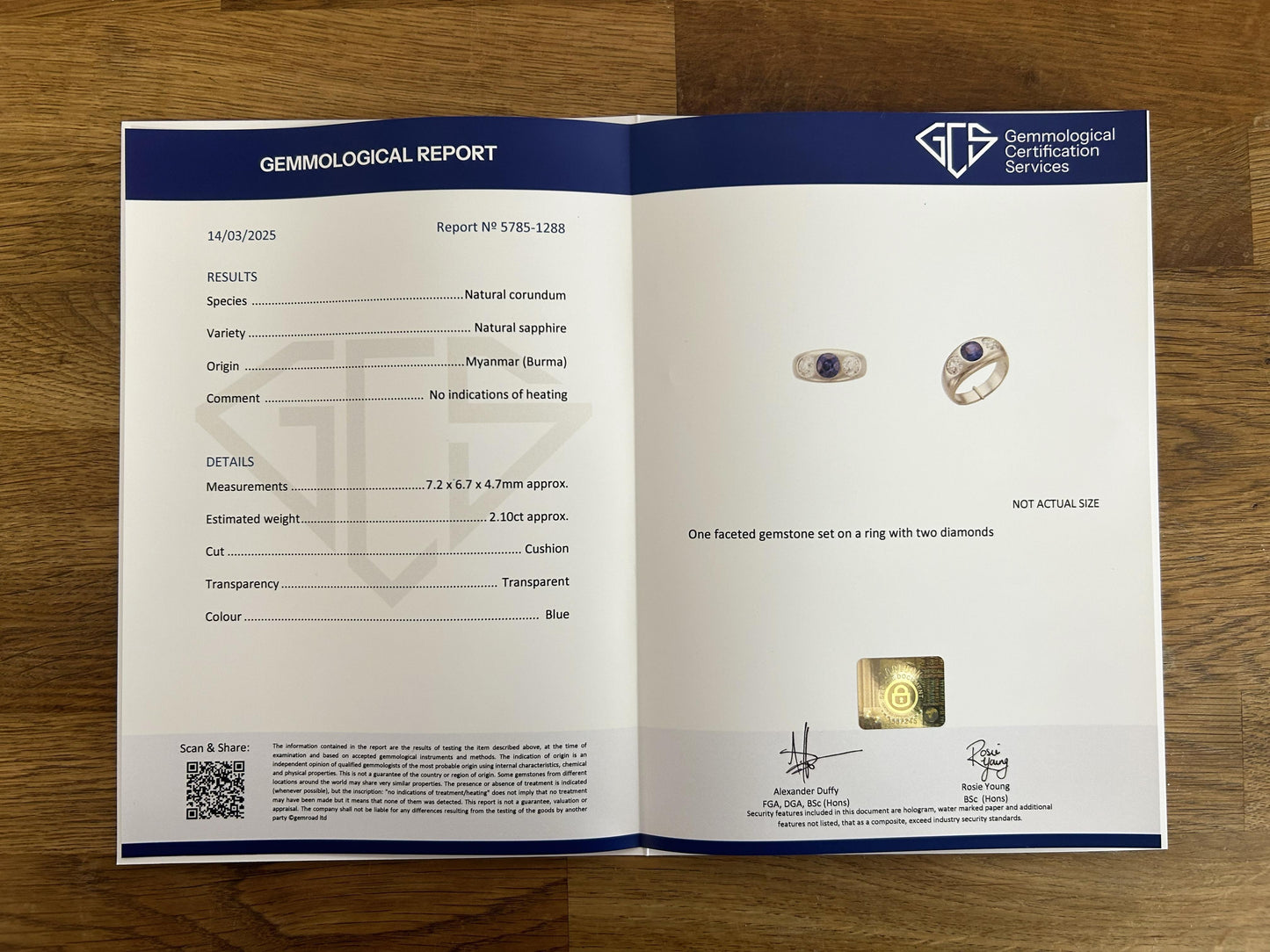2.10 Carat Burmese Sapphire and Old Cut Diamond Three-Stone Ring