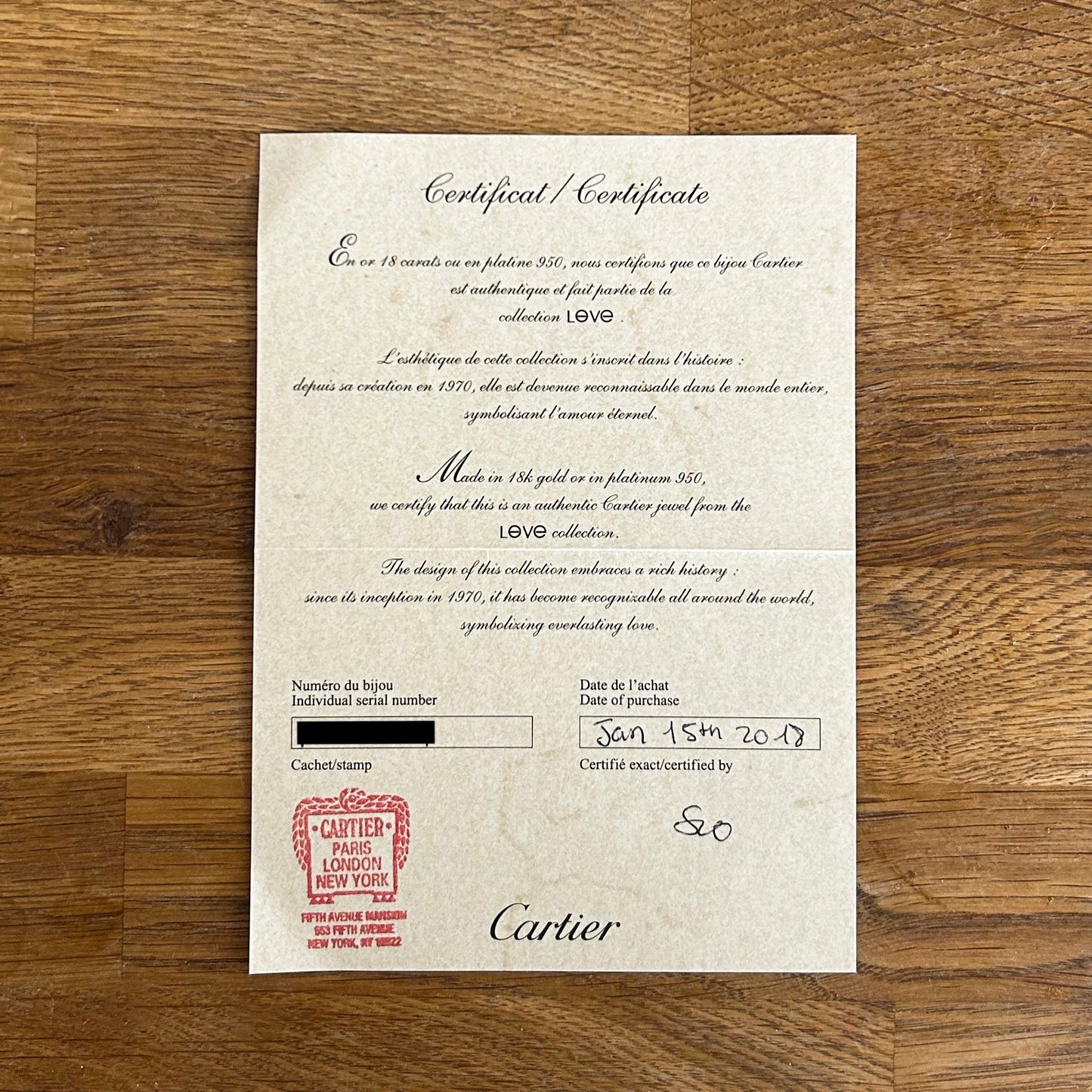 Cartier Classic Model LOVE Bangle Size 19