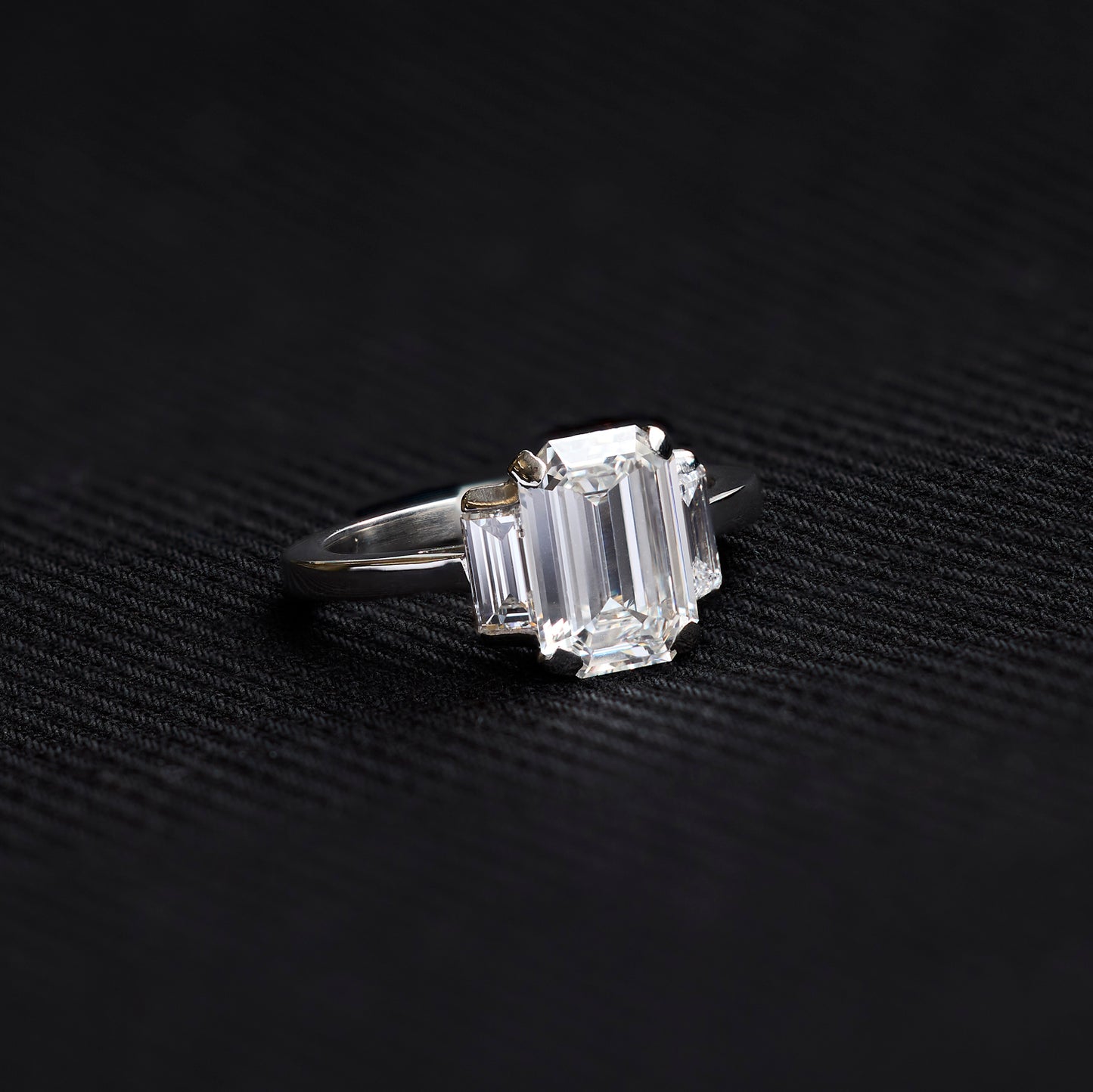 2.06 Carat Emerald Cut Diamond Three-Stone Ring