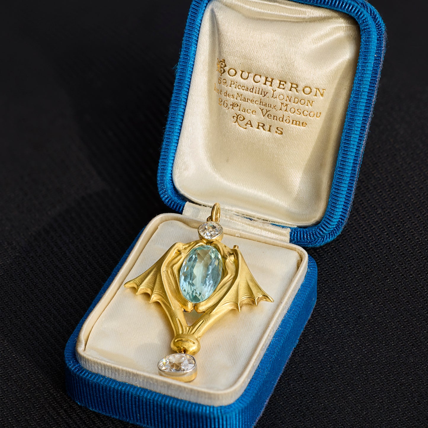 Antique Aquamarine and Diamond Double Eagle Pendant