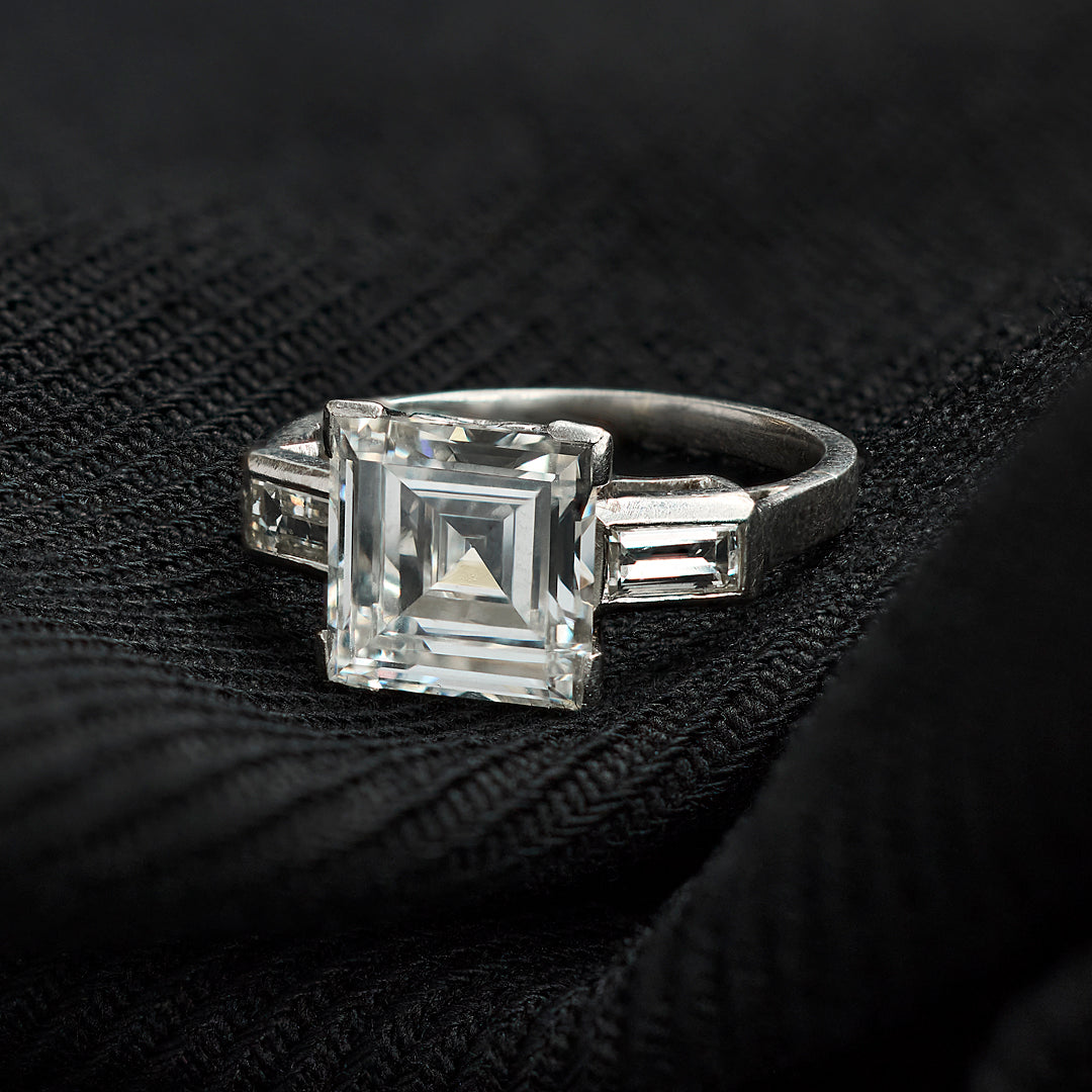 2.80 Carat Carré Cut Diamond Three-Stone Ring