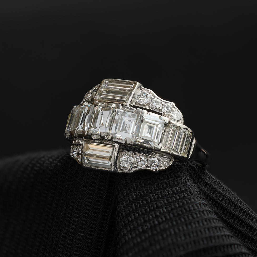 Mid-Century Diamond Cluster Ring