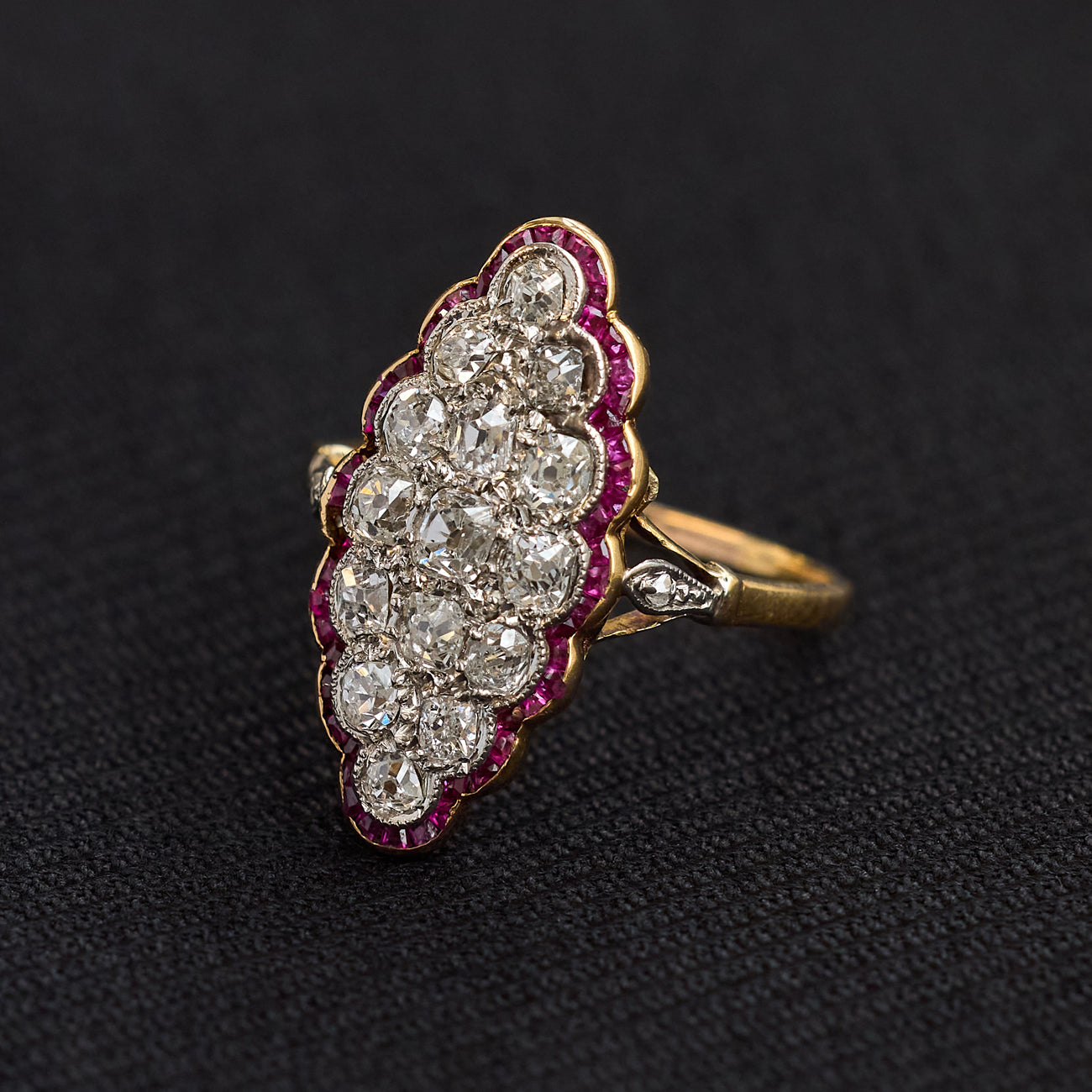 Victorian Ruby and Diamond Navette Ring