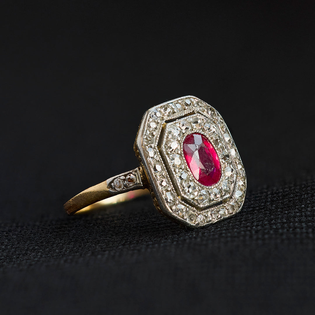 Art Deco Ruby and Diamond Cluster Ring