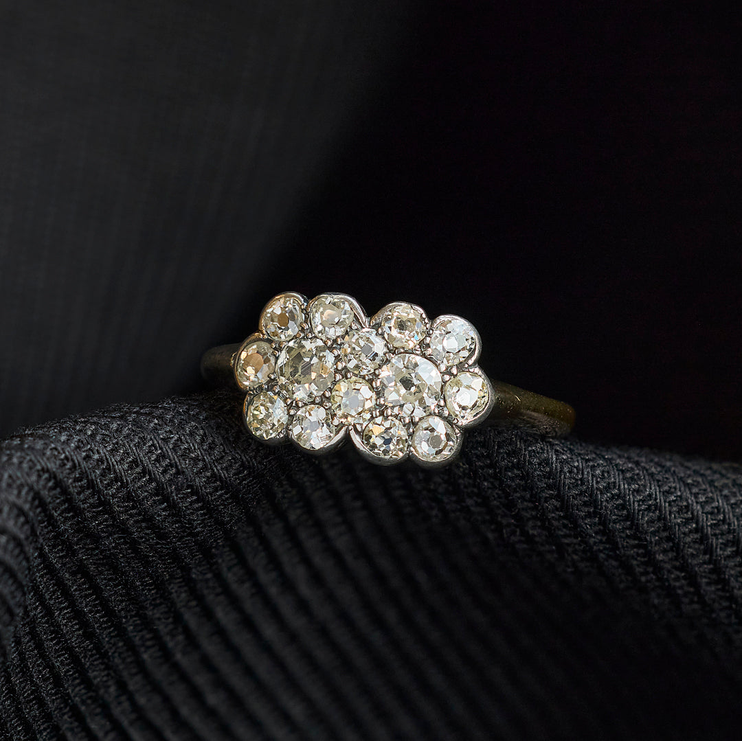 Antique Double Floral Diamond Cluster Ring