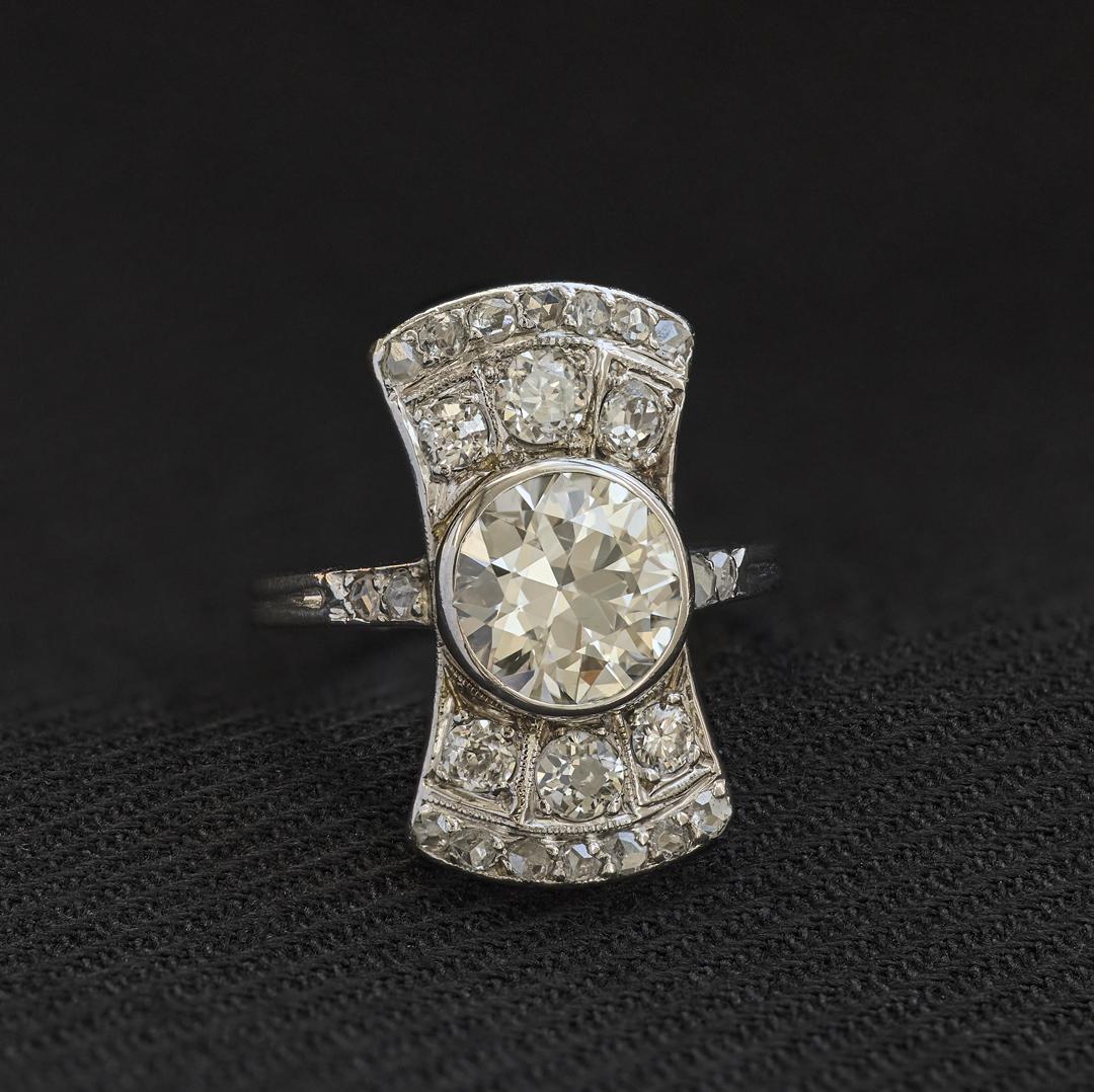 French Antique 1.40 Transitional Cut Diamond Cluster Ring
