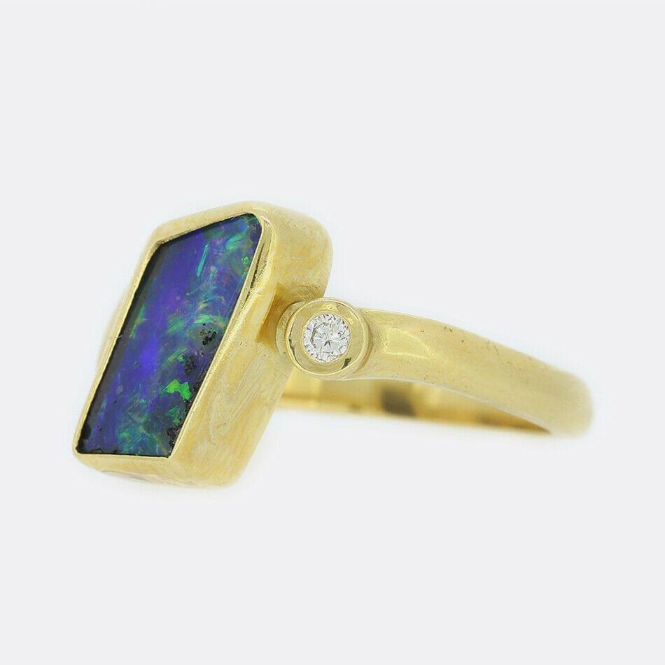 Boulder Opal and Diamond Abstract Ring