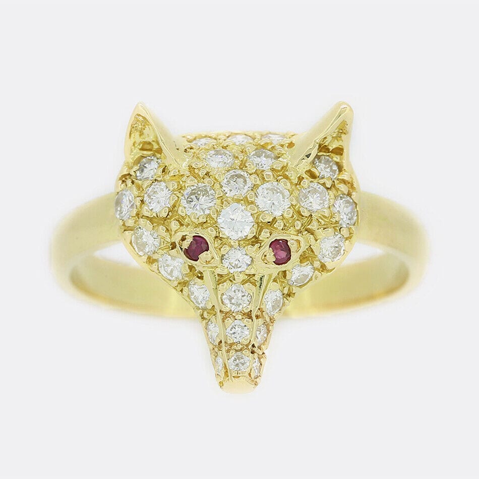 Diamond and Ruby Fox Head Ring