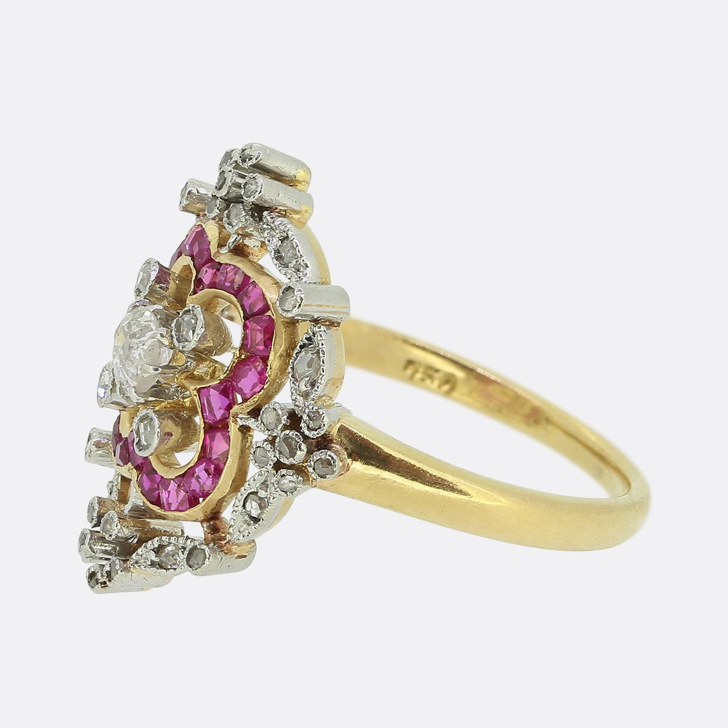Art Deco Ruby and Diamond Cluster Ring