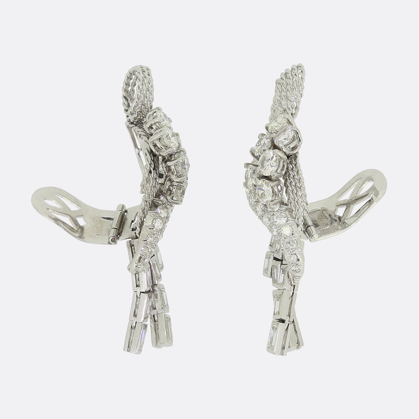 Retro 1950s Diamond Cluster Drop Earrings