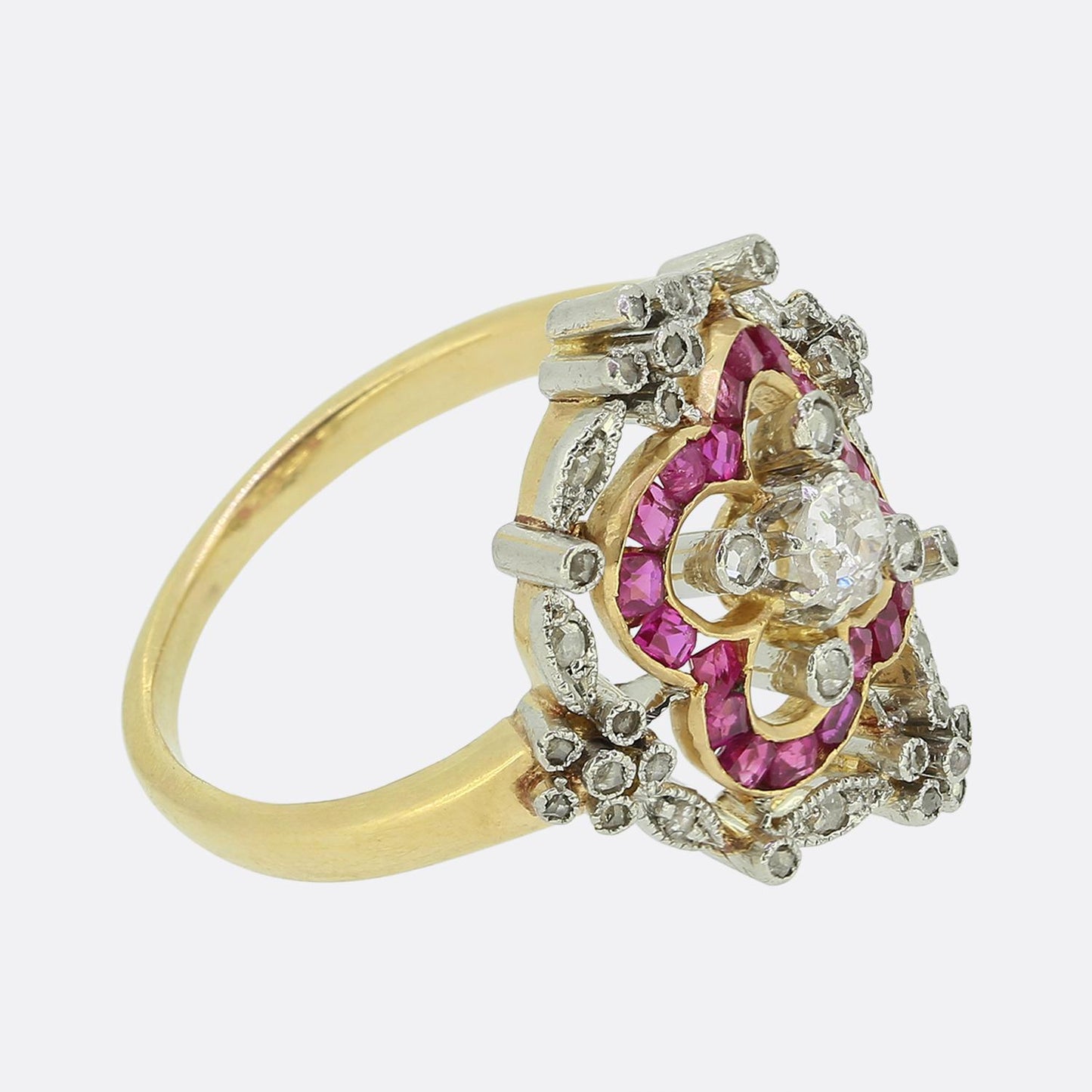 Art Deco Ruby and Diamond Cluster Ring