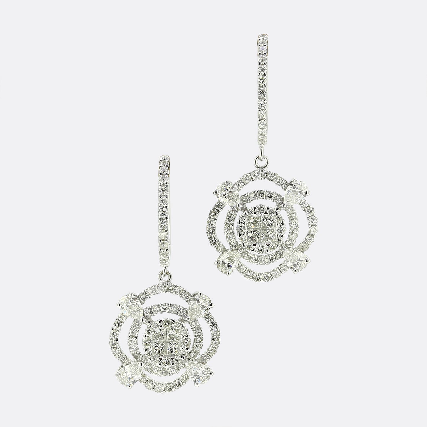Diamond Cluster Drop Earrings