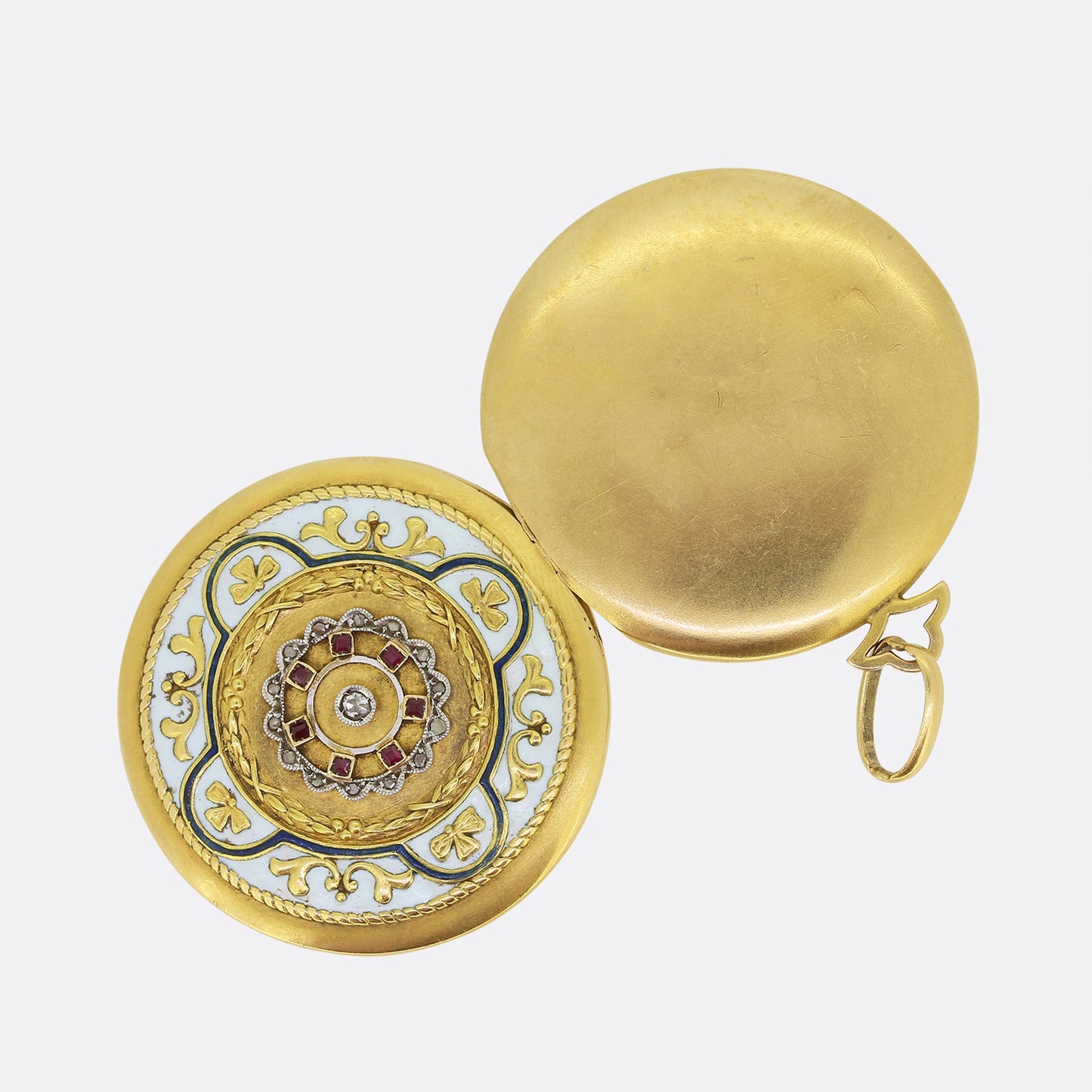 Art Nouveau Ruby Diamond and Enamel Locket Pendant