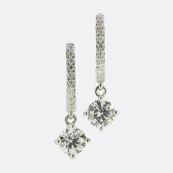 1.20 Carat Brilliant Cut Diamond Hoop and Drop Earrings