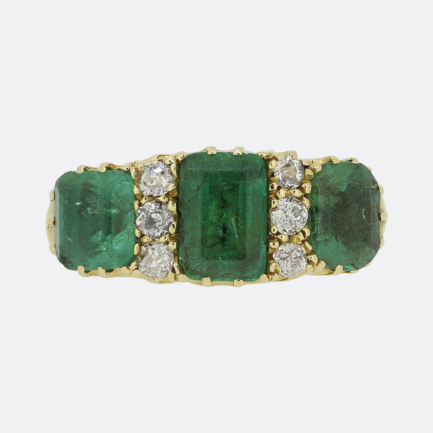 Antique Emerald and Diamond Three Stone Ring