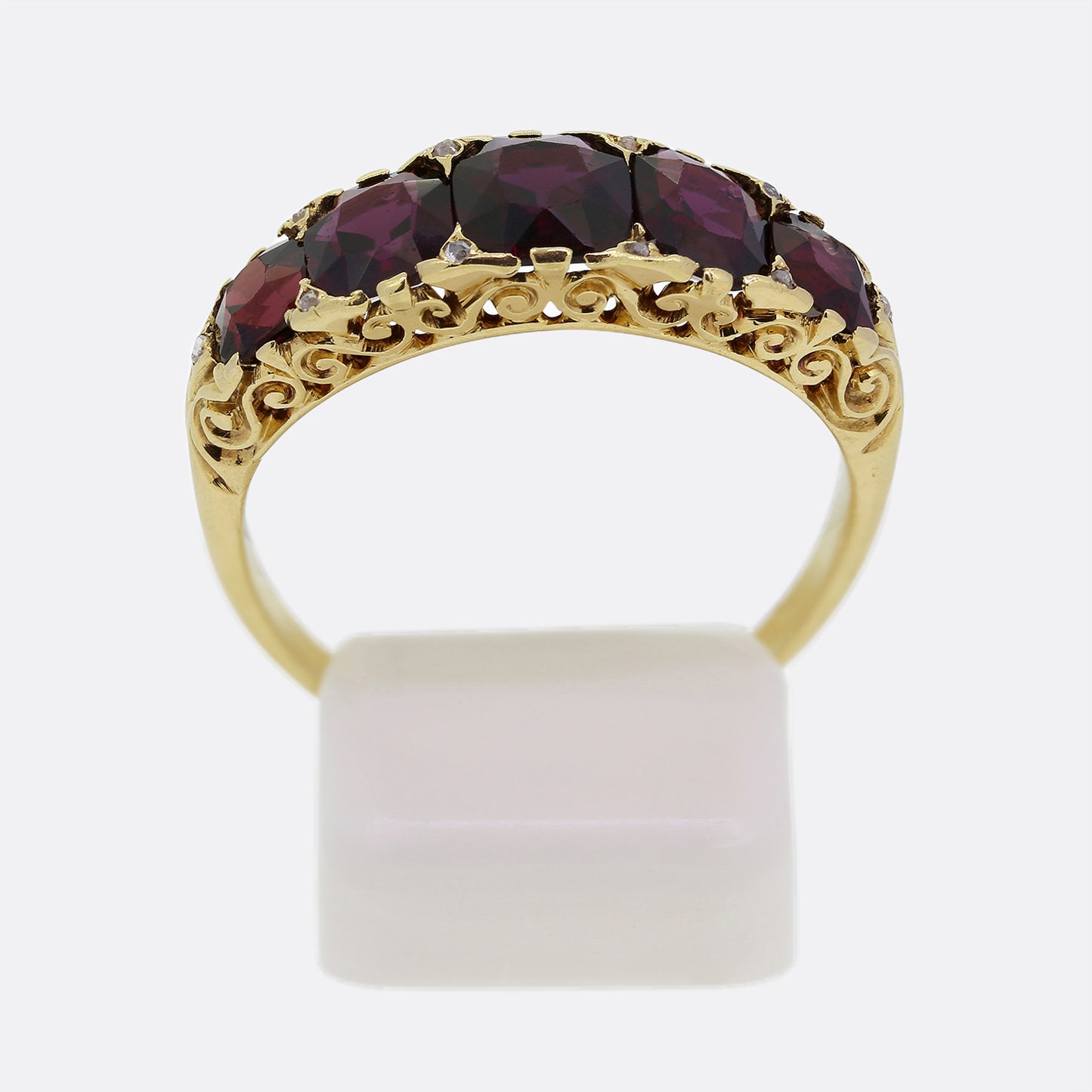 Victorian Five Stone Garnet and Diamond Ring