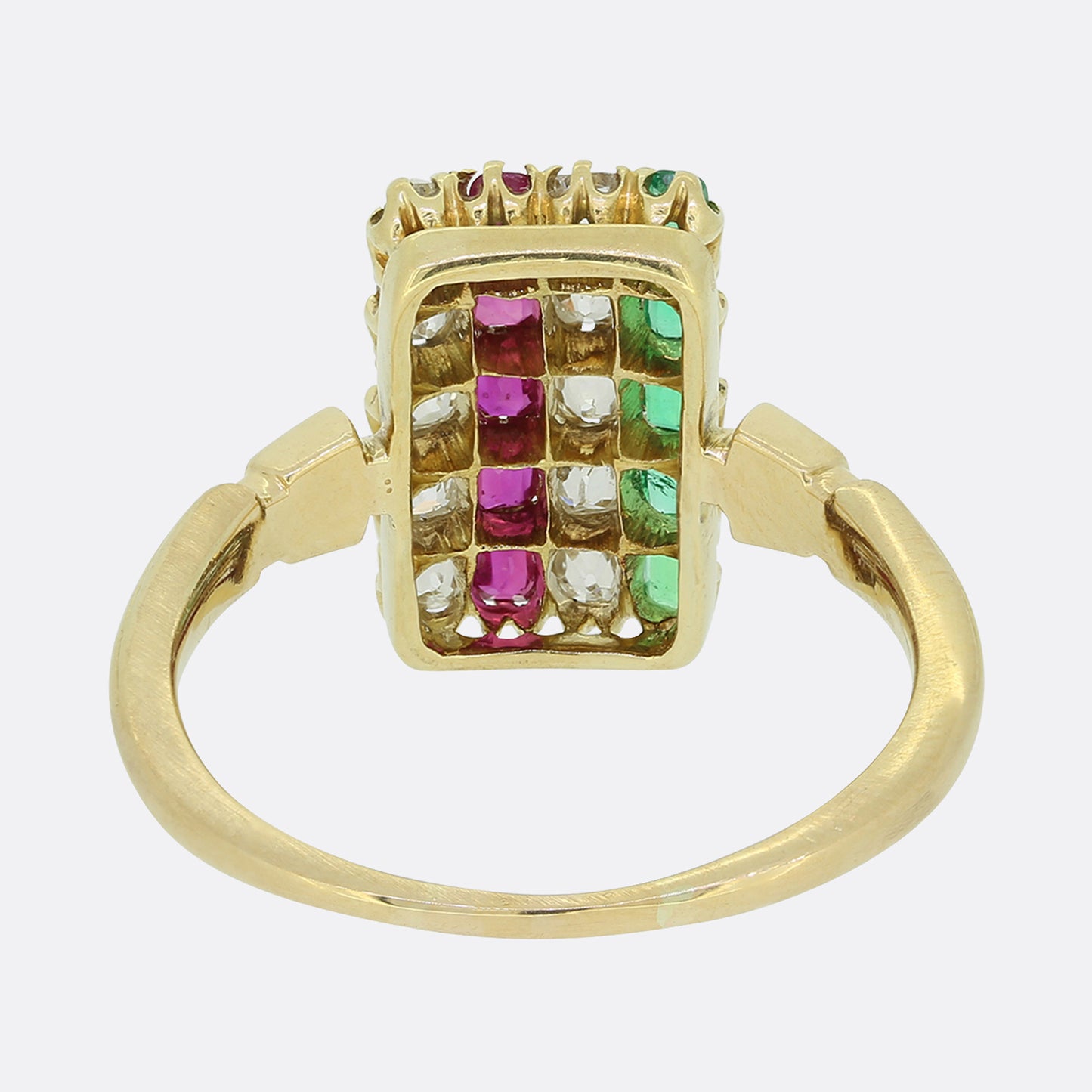 Edwardian Ruby Emerald and Diamond Plaque Ring