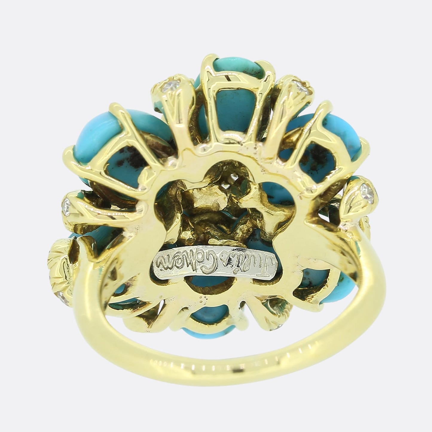 Julius Cohen Turquoise and Diamond Cluster Ring