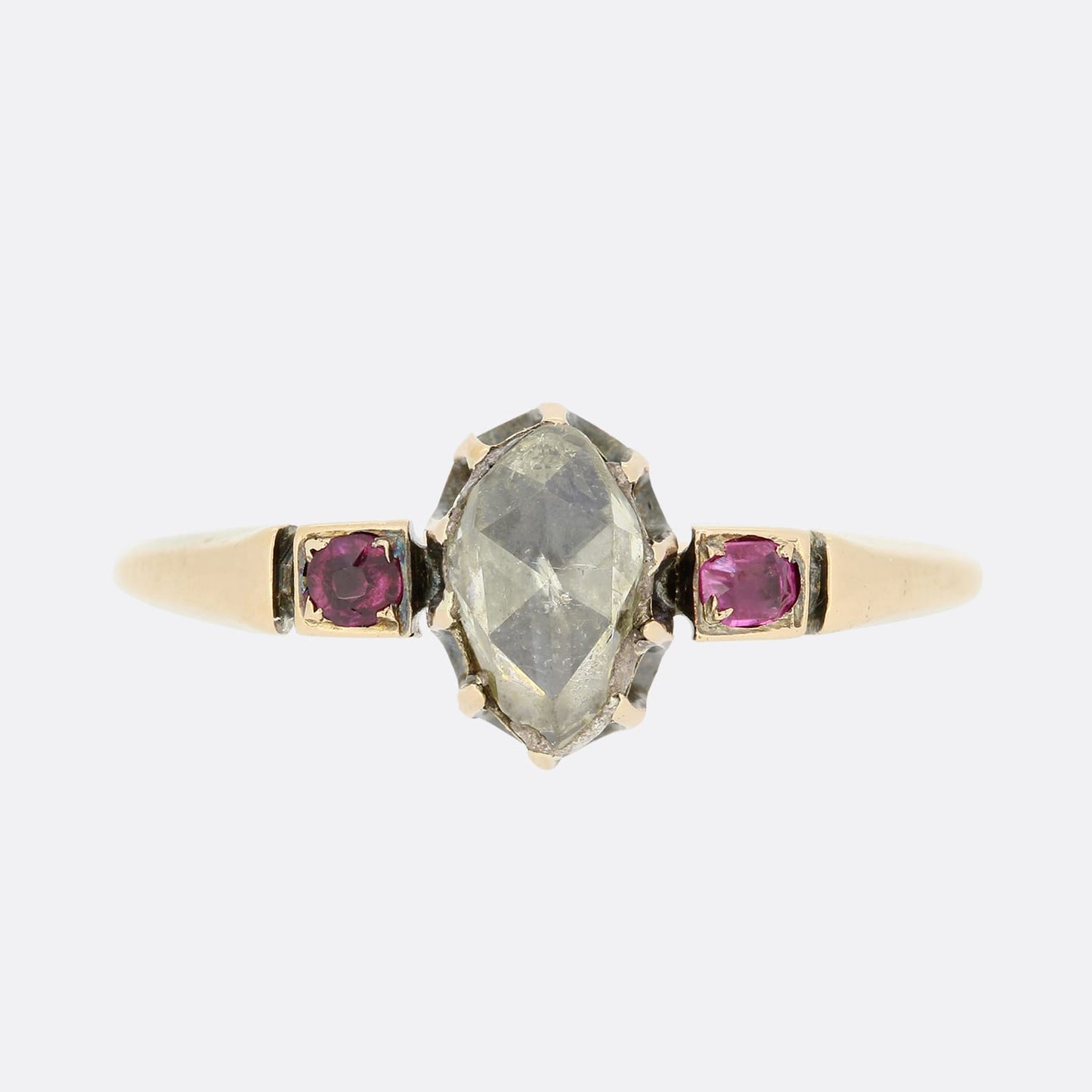 Victorian Rose Cut Diamond and Ruby Solitaire Ring