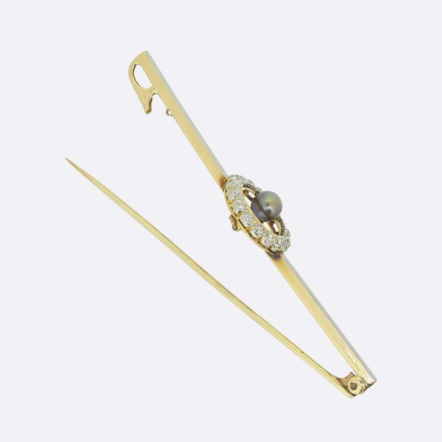 Edwardian Black Pearl Bar Brooch