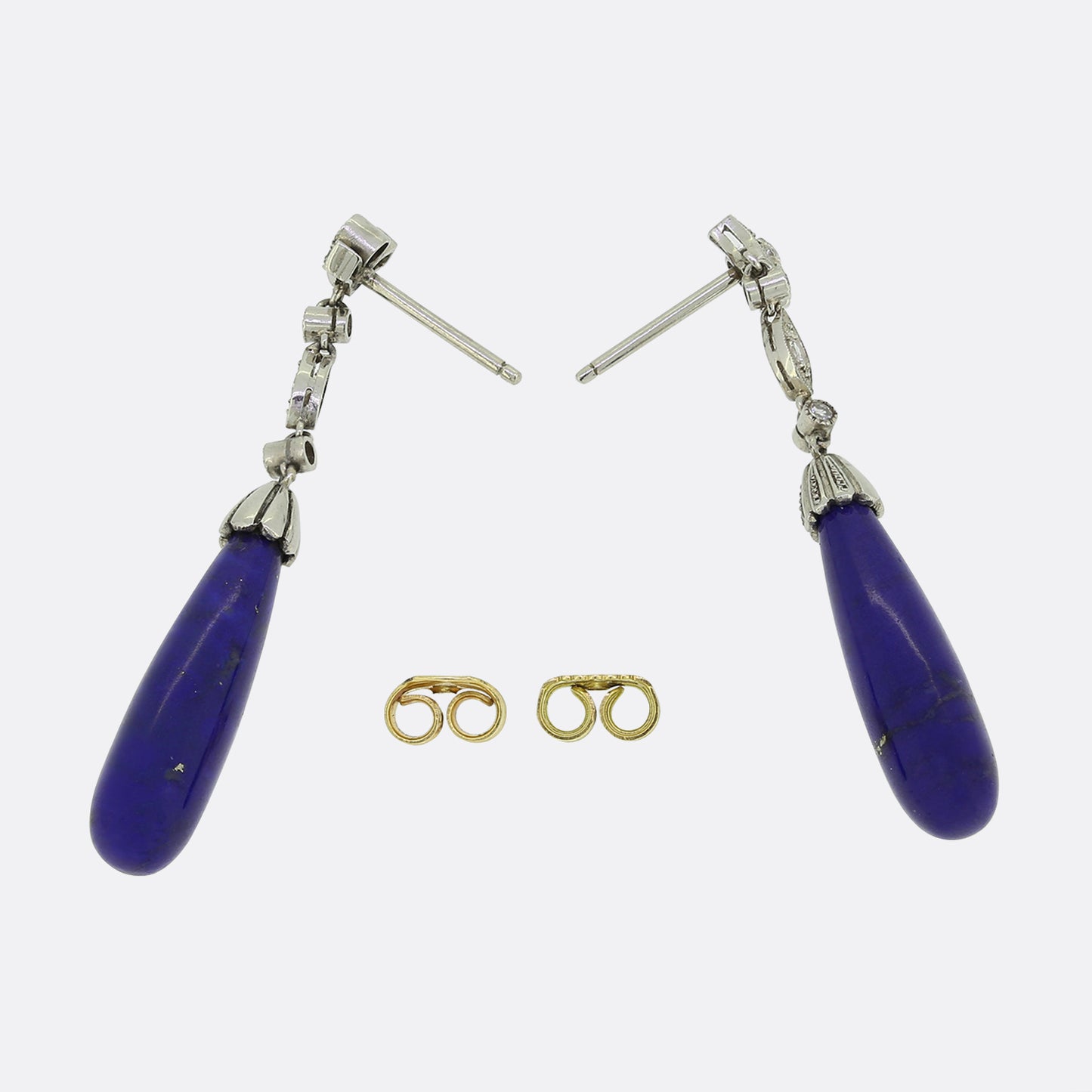 Art Deco Lapis Lazuli and Diamond Drop Earrings