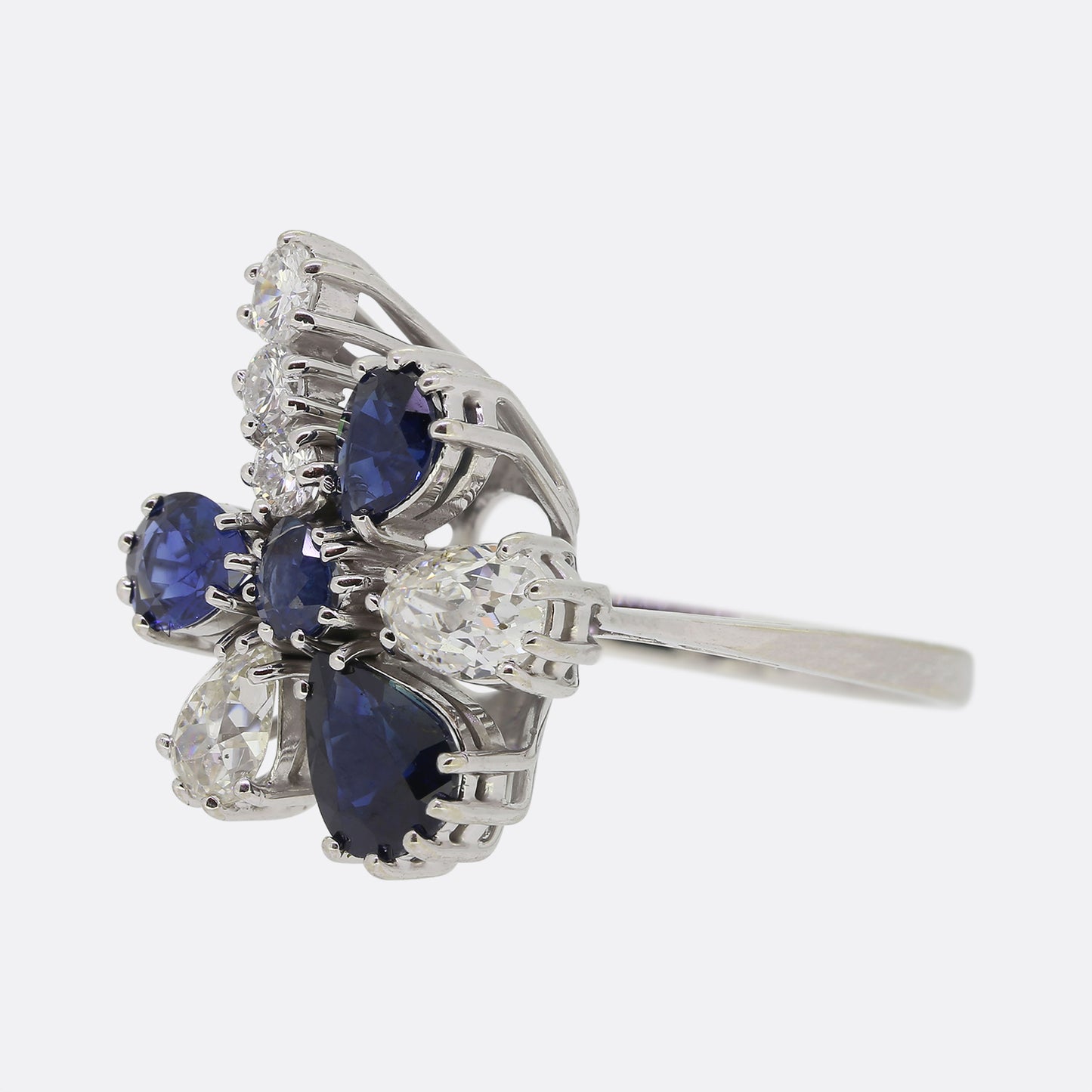 Vintage Sapphire and Diamond Floral Cluster Ring