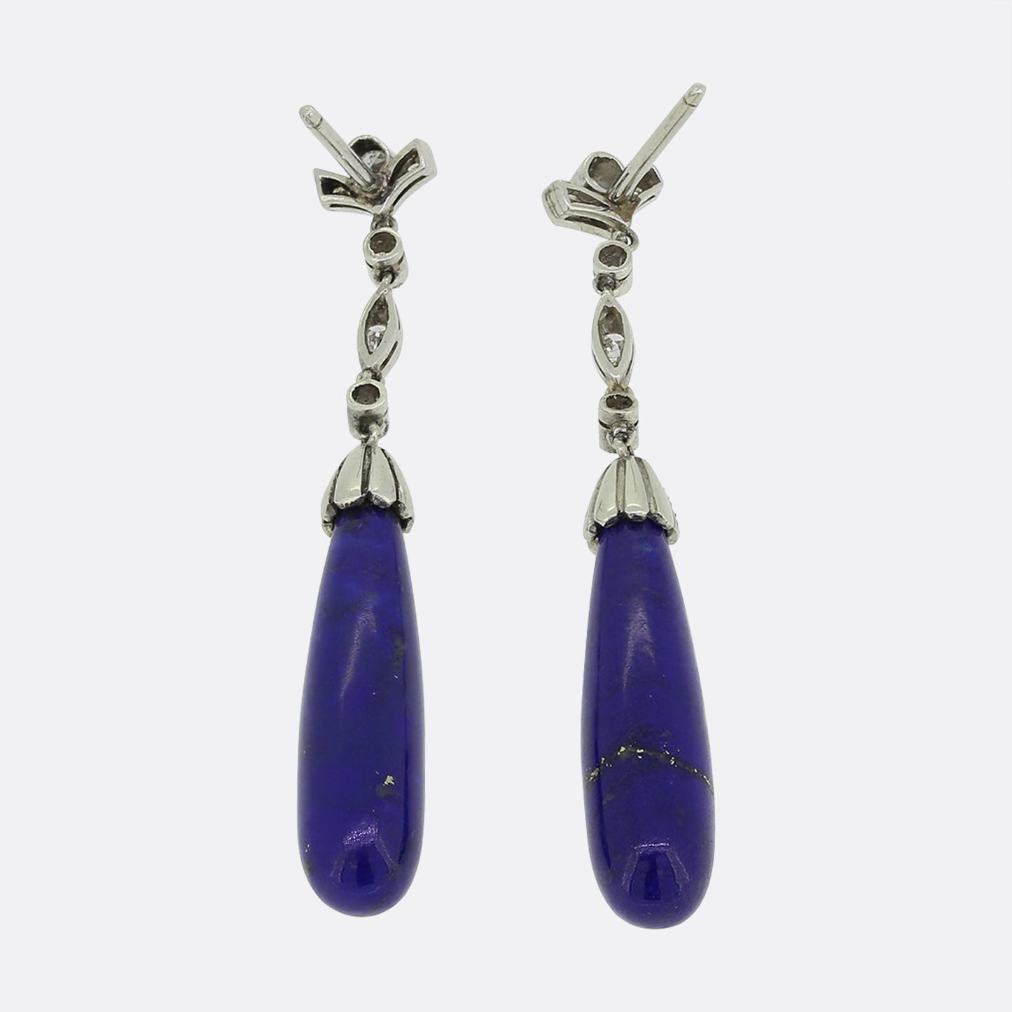 Art Deco Lapis Lazuli and Diamond Drop Earrings
