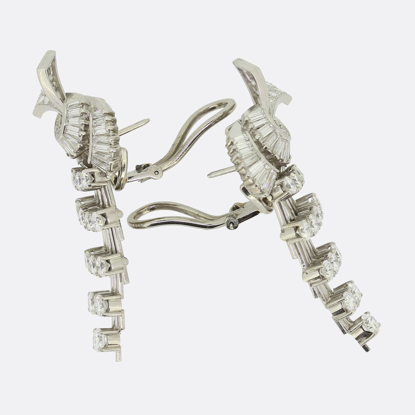 Retro 1950s 4.60 Carat Diamond Cluster Drop Earrings