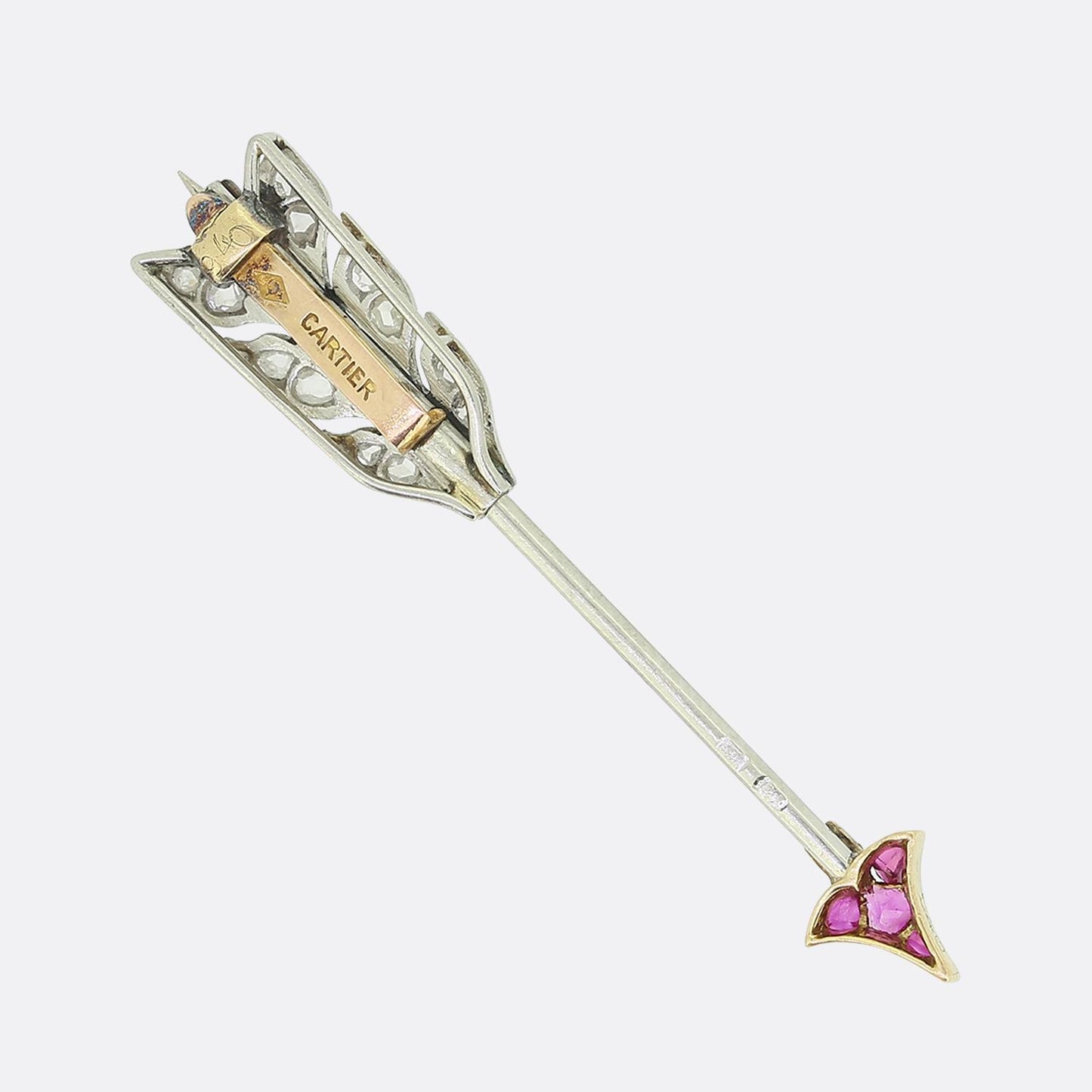 Cartier Art Deco Ruby and Diamond Arrow Jabot Pin