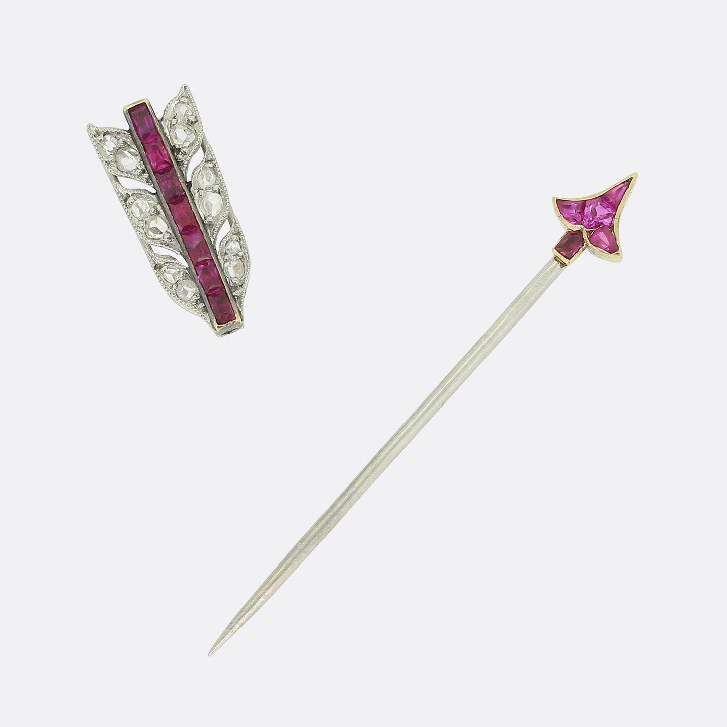 Cartier Art Deco Ruby and Diamond Arrow Jabot Pin