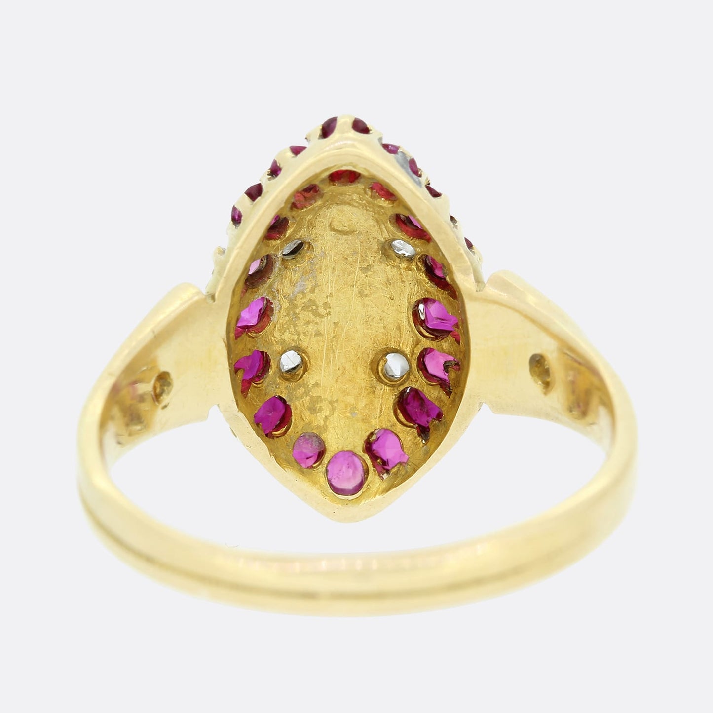 Victorian Pearl Ruby and Diamond Navette Ring