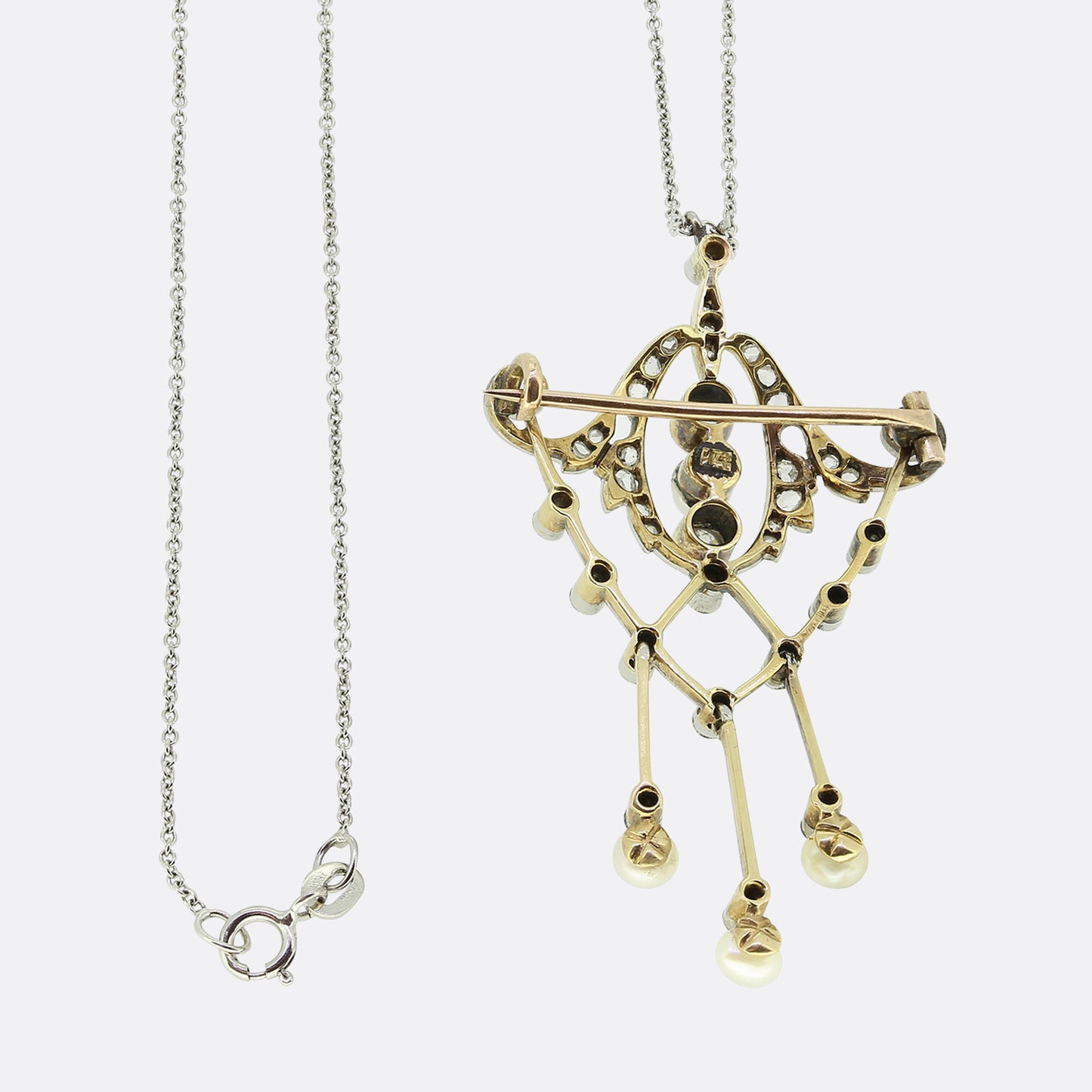 Edwardian Natural Pearl and Diamond Necklace