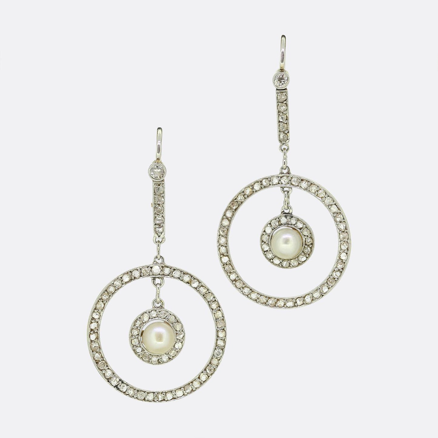 Edwardian Pearl and Diamond Drop Earrings