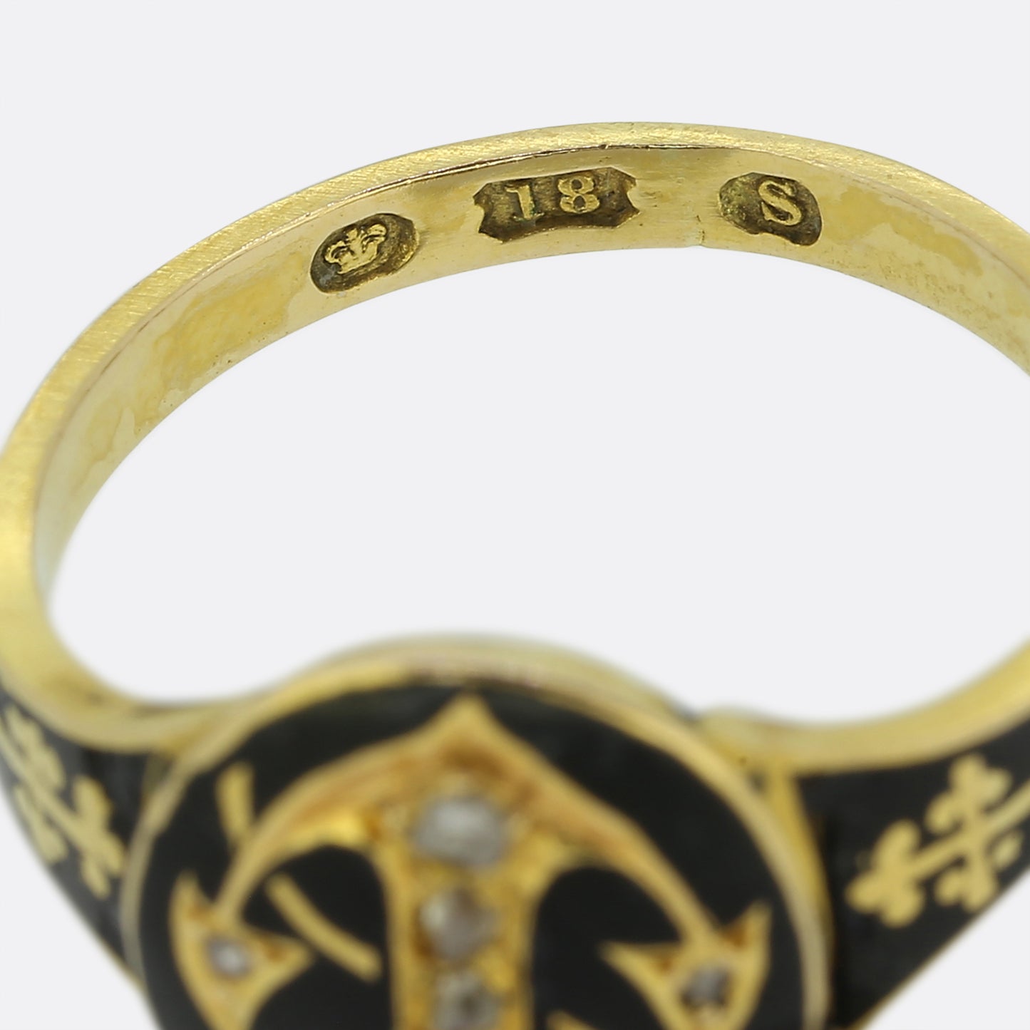 Victorian Rose Cut Diamond and Enamel Anchor Signet Ring